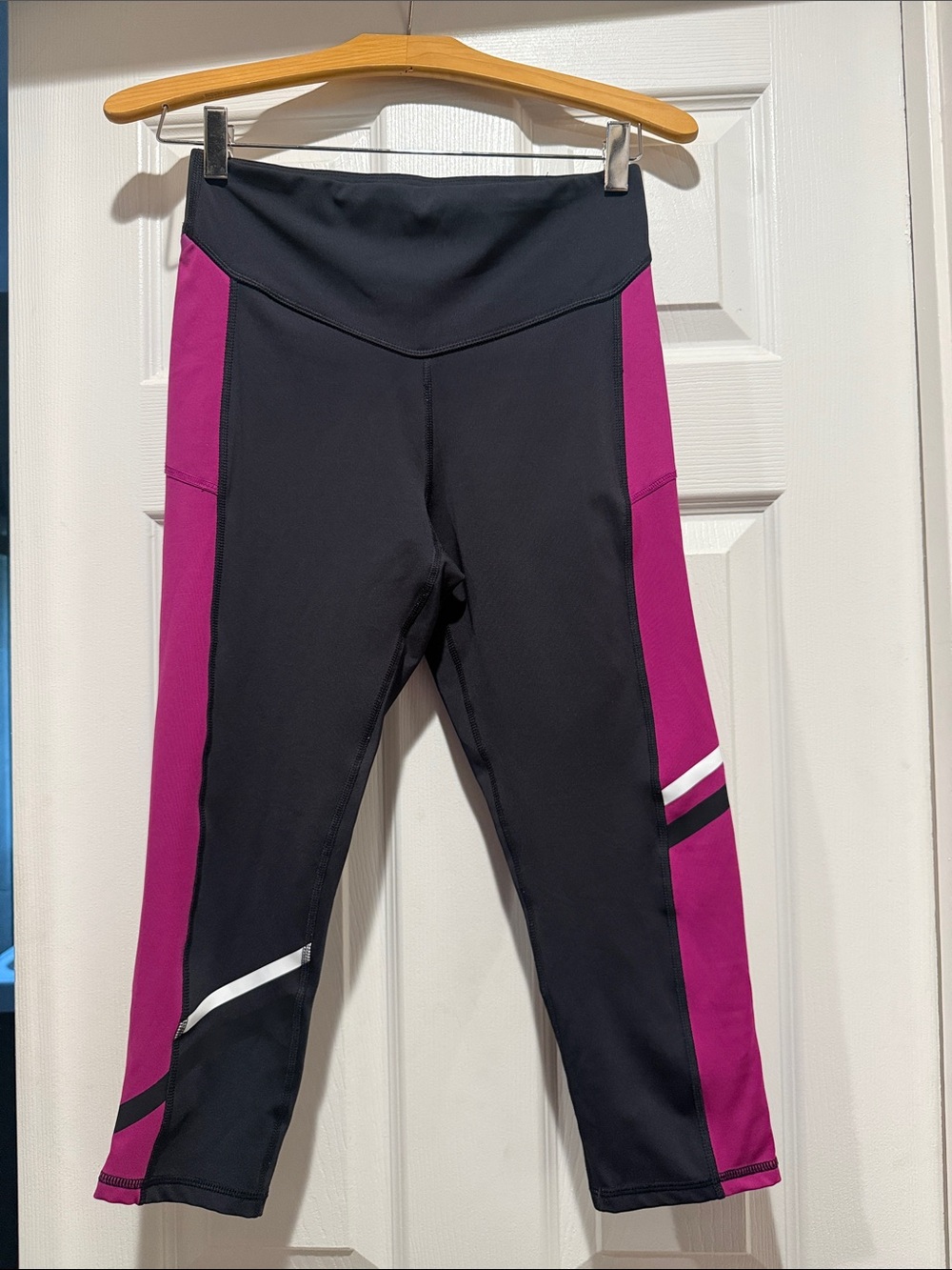 Champion Black Capri Leggings with Magenta Side Panels